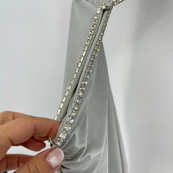 Khanum's | NWT One Shoulder Sash Mini Dress in Silver Party Rhinestone Trim XS - Picture 9 of 16